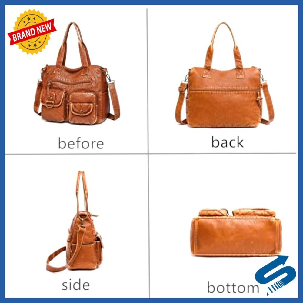 Medium Vegan Leather Hobo Satchel Purse with Adjustable Strap, Multi-Pocket - Picture 3 of 7